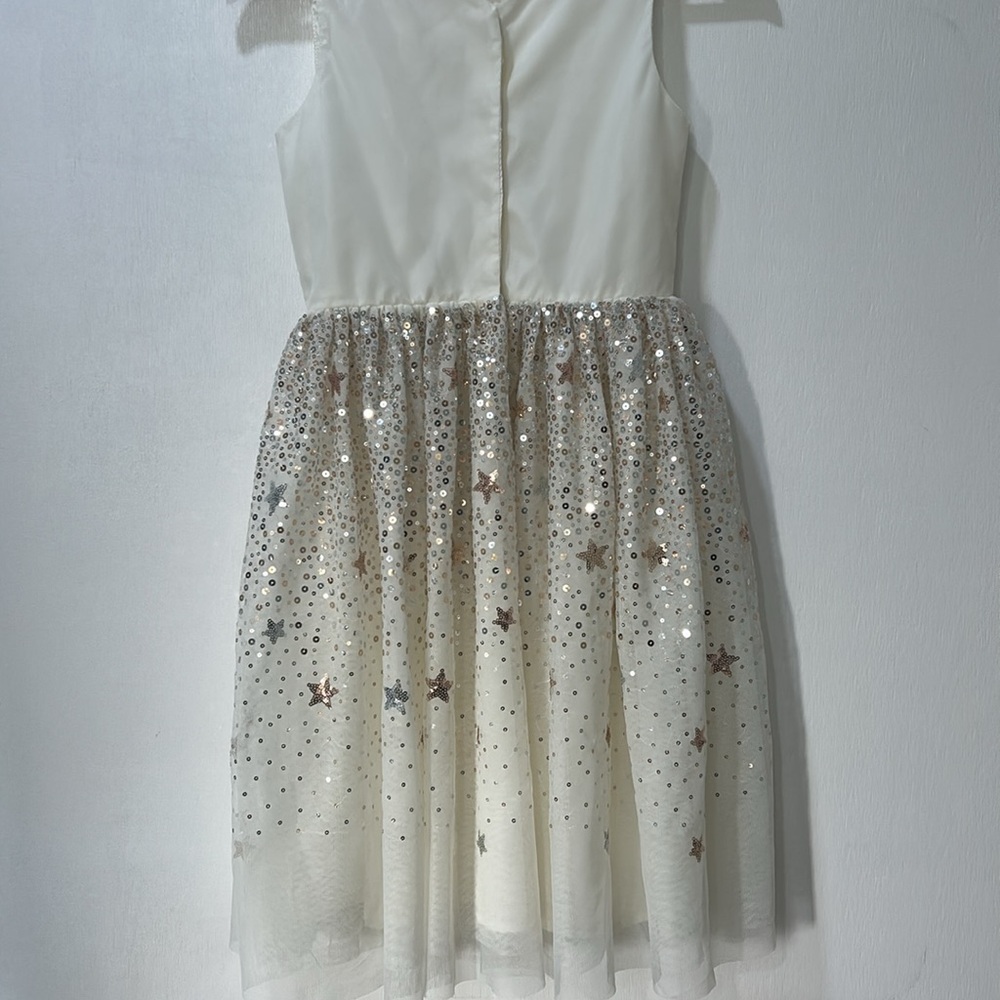 H&M GIRL FLARE SKIRT DRESS WITH GOLD SEQUIN STARS IVORY SLEEVELESS Sz 10 - Picture 5 of 16